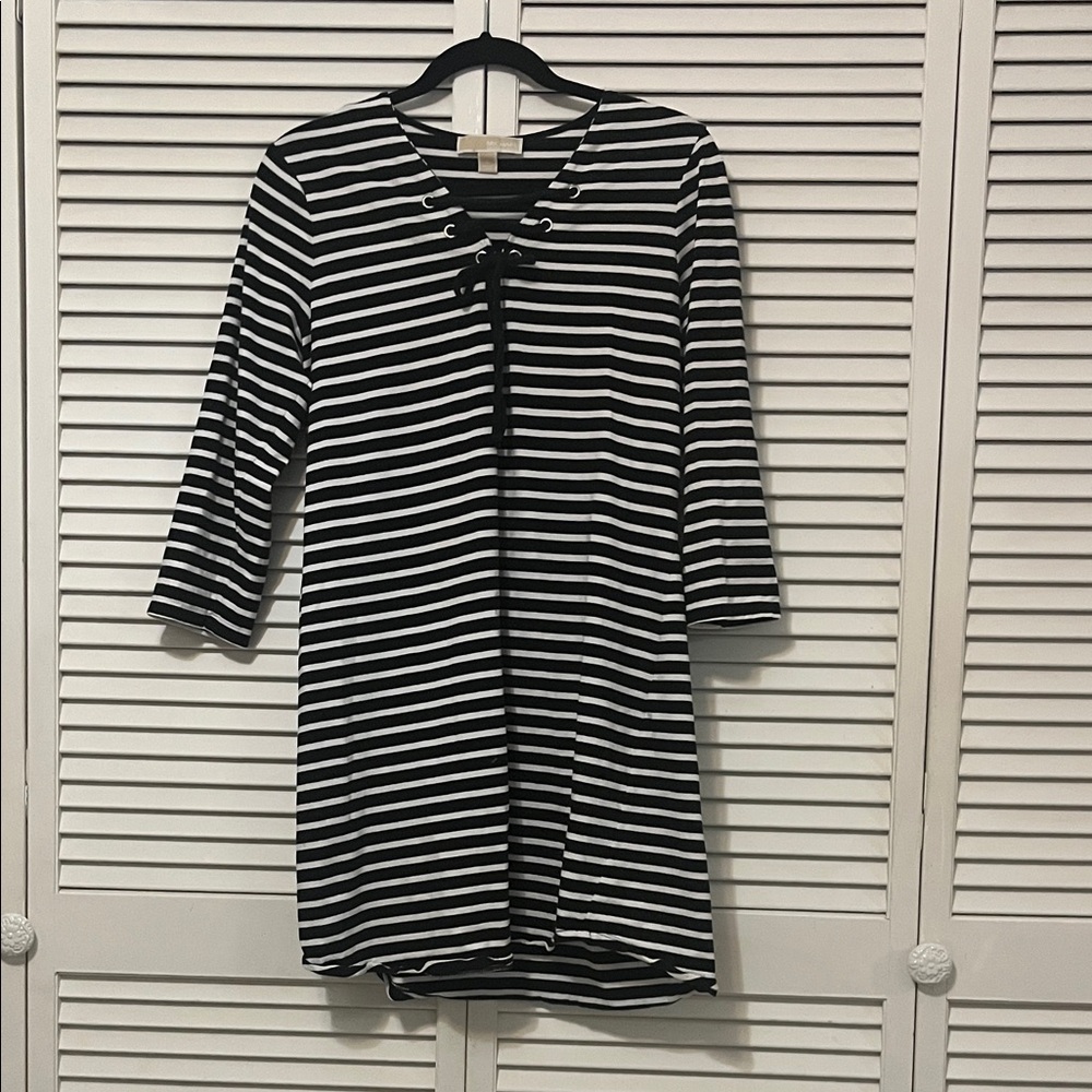 Michael Kors Black and White Striped Dress